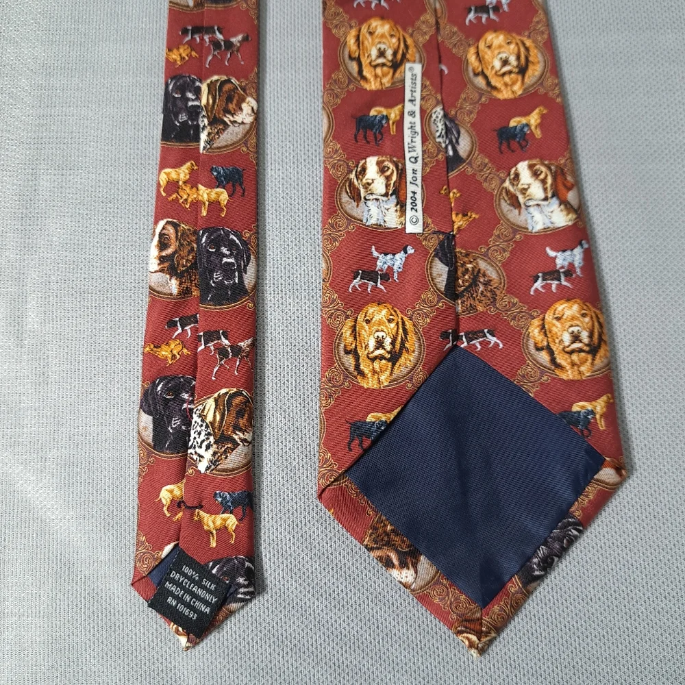 Vintage Men's 100% Silk Tie 2004 Jon Q.‎ Wright & Artists Color/Copper Dogs